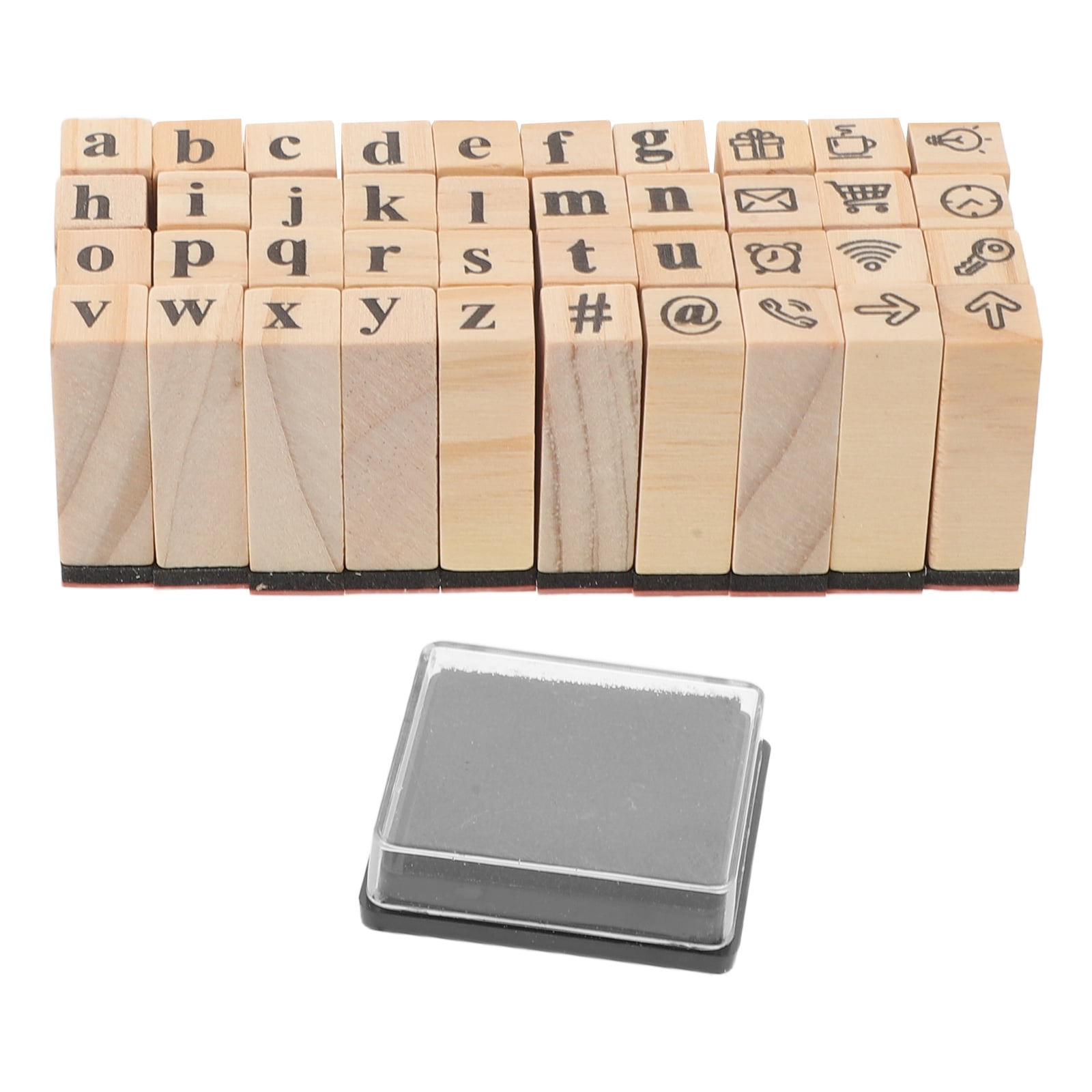 TABLZONE Wooden Alphabet Stamp Set with Reusable Ink Pad for Scrapbooking Card Making and Stationery Projects
