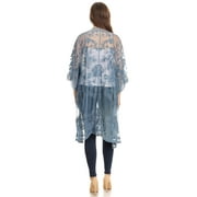 Lace Kimono Beach Cover Up Transparent Cardigan for Women Half Sleeve Gown Outfits, Blue, Onesize