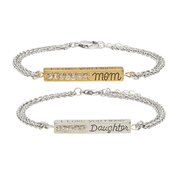 Mom and Daughter "I LOVE YOU MORE" Bar Bracelet with Crystals