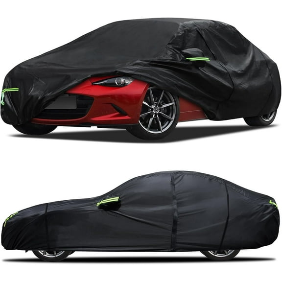 HRT 6-Layer Waterproof Custom Fit Car Cover for Mazda Miata MX-5 1989-2025 - All Weather Automobile Cover, Outdoor Protection, Black