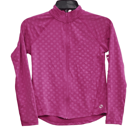 Soffee Dri Meadow Mauve Girls Full Zip Swim Rash Guard, Pink Polka Dot, Medium