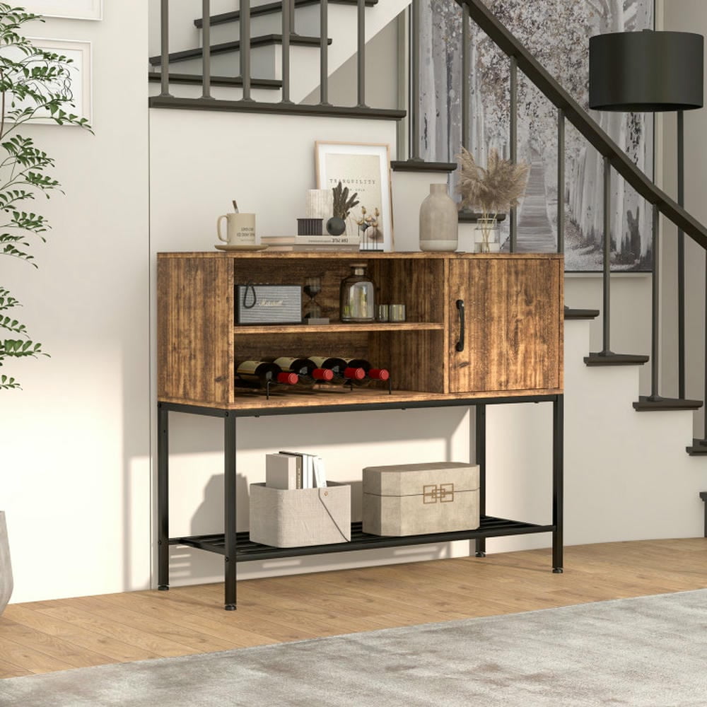 Spaco Coffee Bar Cabinet, Buffet Sideboard with Power Outlets and USB Ports, Cabinet for Indoor, Rustic Brown