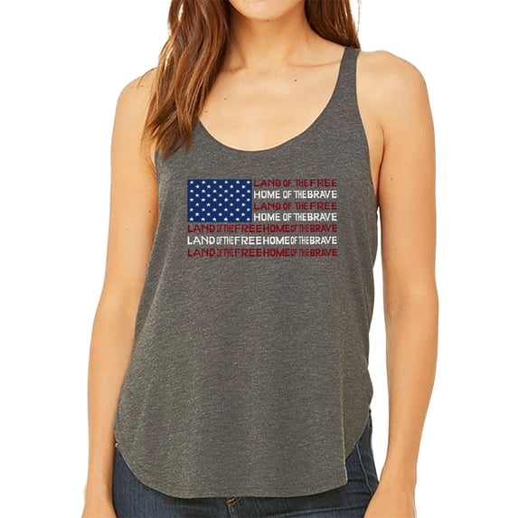 Women's Premium Word Art Flowy Tank Top - Land of the Free American Flag