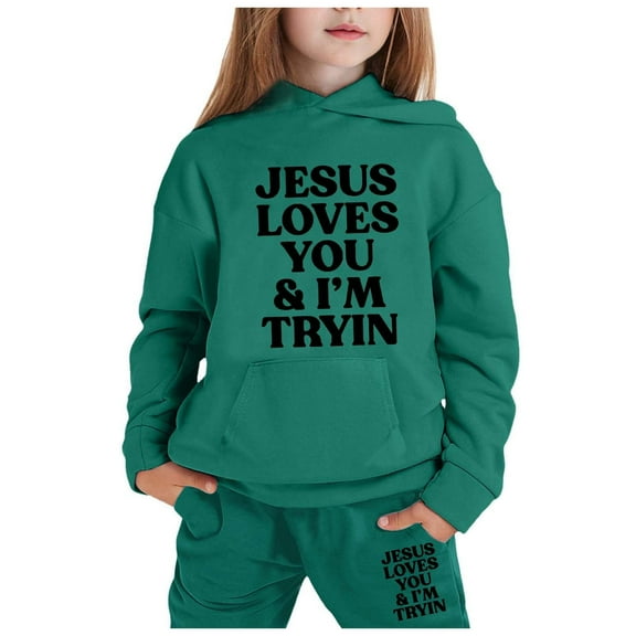 LIUYUNNN Kids Boys Girls Active Sweatsuit 2PC Long Sleeve Letter Green Pullover Hoodie Sweatshirt and Jogger Sweatpants Fall Clothes Boys Outfits 3-4 Years Boys Girls Fall and Winter Outfits