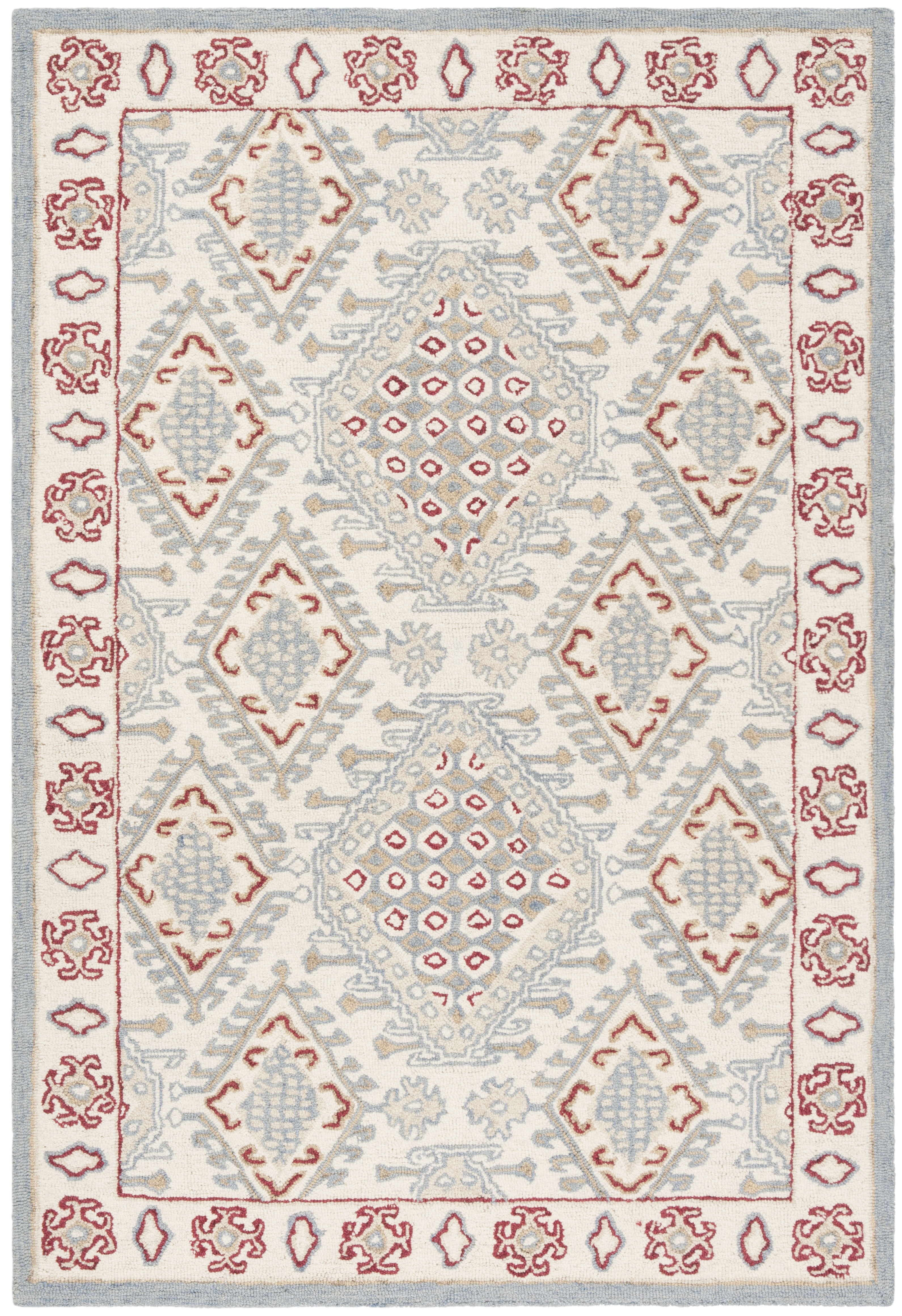 SAFAVIEH Micro-Loop Jolene Geometric Wool Area Rug, Ivory/Red, 4' x 6'