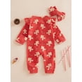 thumbnail image 5 of aturustex Infant Baby Girls Christmas Jumpsuit 0-12M Newborn Long Sleeve O Neck Romper Gingerbread Print Ruffle Trim Bodysuits with Headband Toddler Little Girl Fashion Cute Soft Clothes, 5 of 7