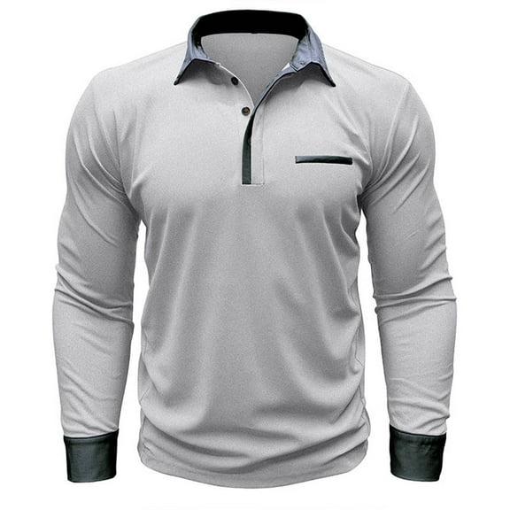 RYDCOT Men's Casual Cotton Polo Shirts Long Sleeve Button Collared Golf Shirts Button T-Shirt Color Block Basic Tops with Decorative Pocket on