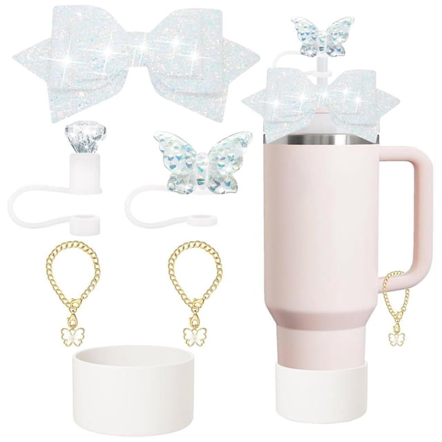 LUVCLS Funda de silicona para botella de agua con forma de mariposa y lazo de paja