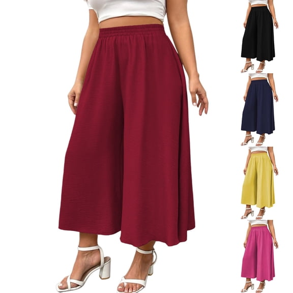 Endives Plus Size Women's Wide Leg Pants Loose Comfortable Spring Summer Baggy Pant Crop Pant Vacation Outfits Outdoors XL-5XL