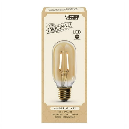 1 Pc, Feit Led T14 E26 (Medium) Led Bulb Amber Soft White 40 Watt Equivalence 1 Pk