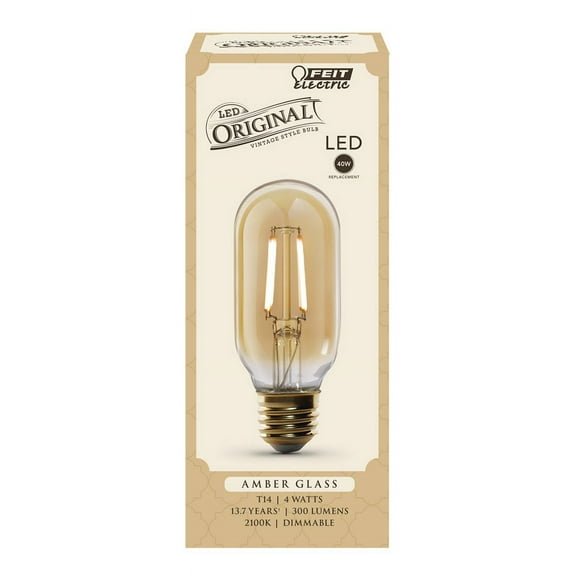 1 Pc, Feit Led T14 E26 (Medium) Led Bulb Amber Soft White 40 Watt Equivalence 1 Pk