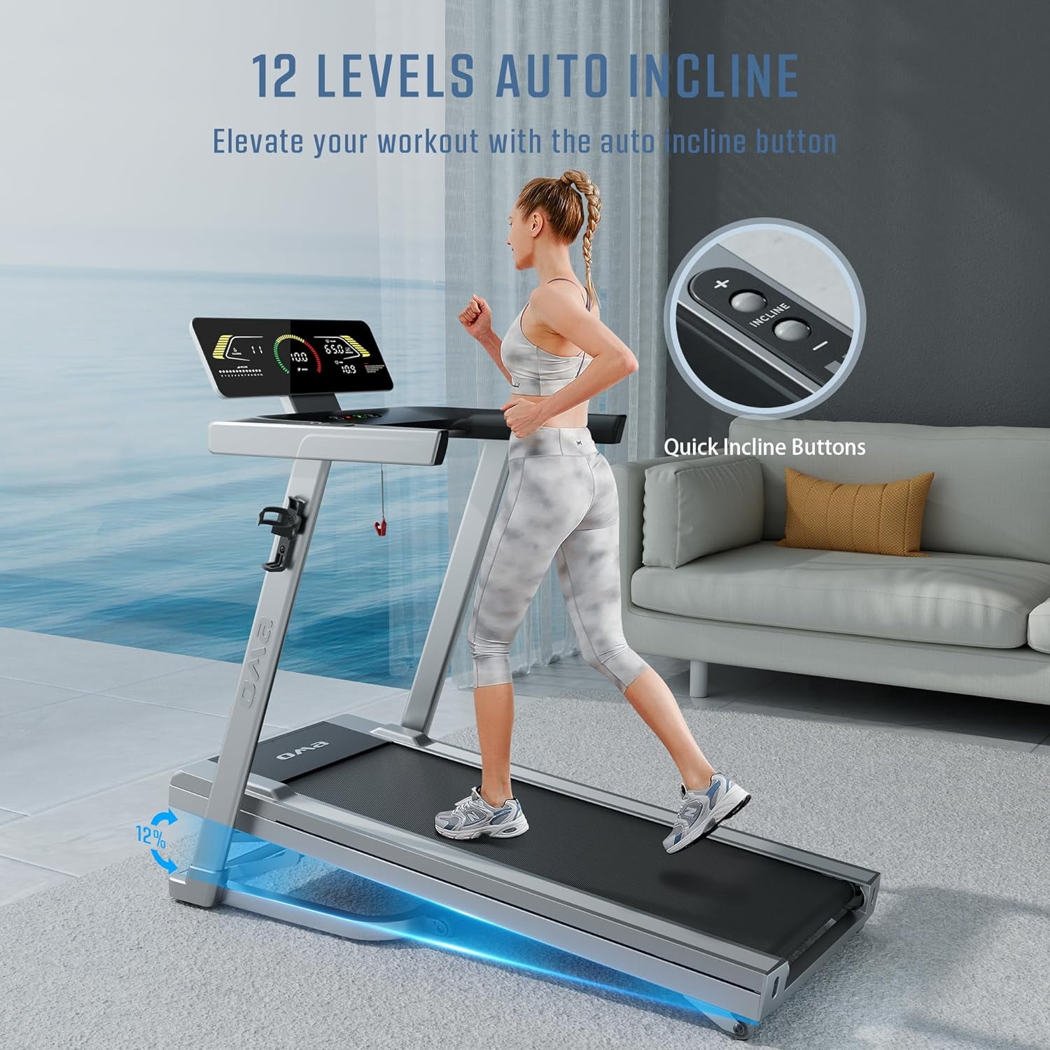 OMA Treadmills with 300lbs Weight Capacity, Folding Treadmill with 0-12% Incline Walking Running Treadmill with 36 Preset Programs for Home 7200EA