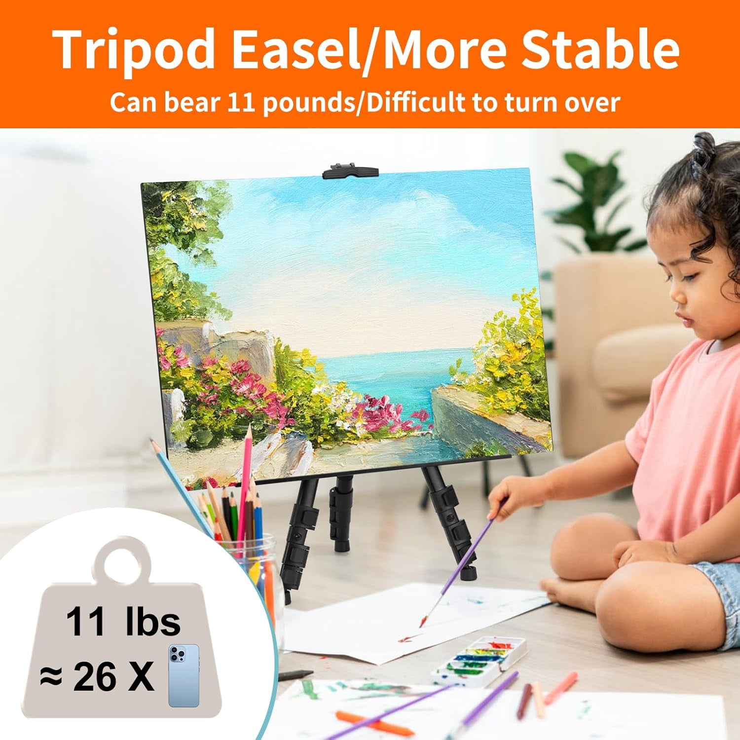 Easel Stand for Sign, Adjuastable Travel Art Canvas Holder with Portable Bag, Metal Tripod Poster Height from 17 to 66 inches, Black