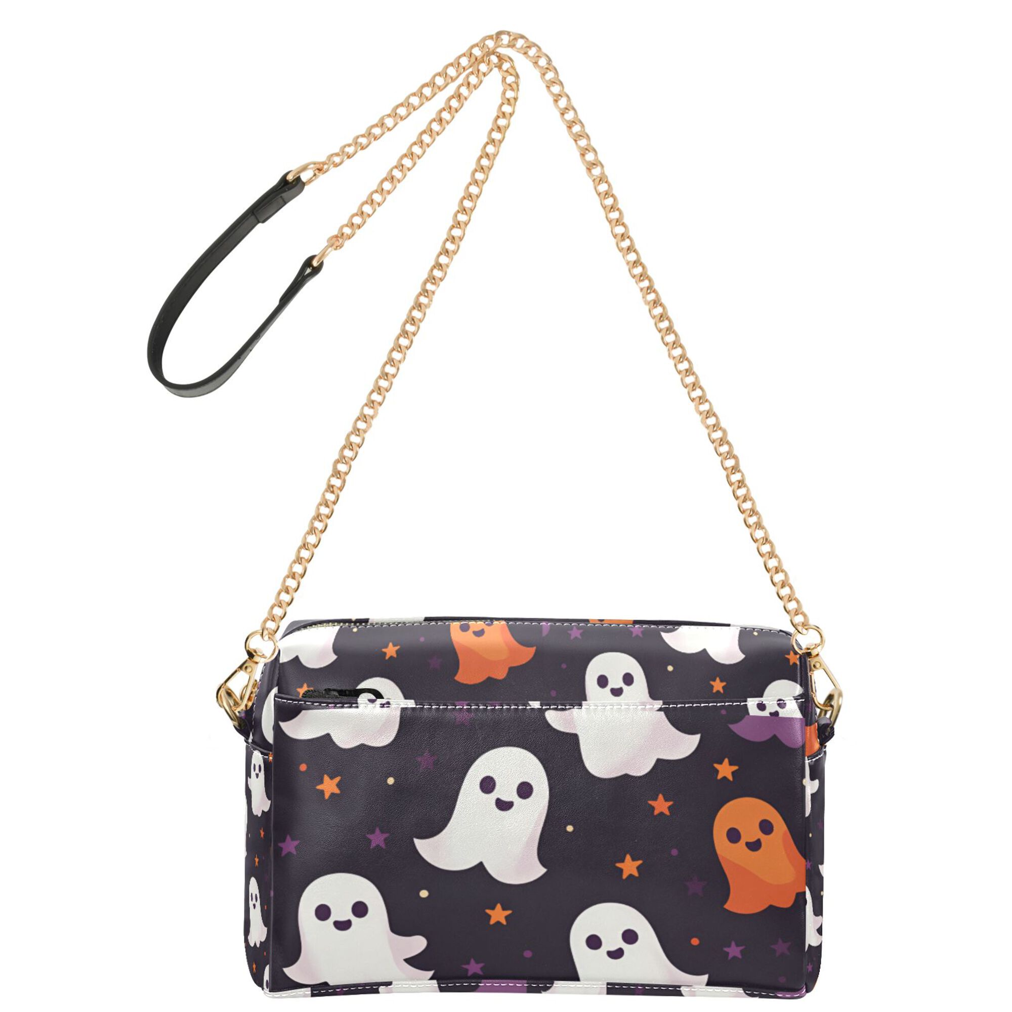FORMRS Women Crossbody Purse with Chain Strap Vegan Leather Shoulder Handbag, White Halloween Ghosts