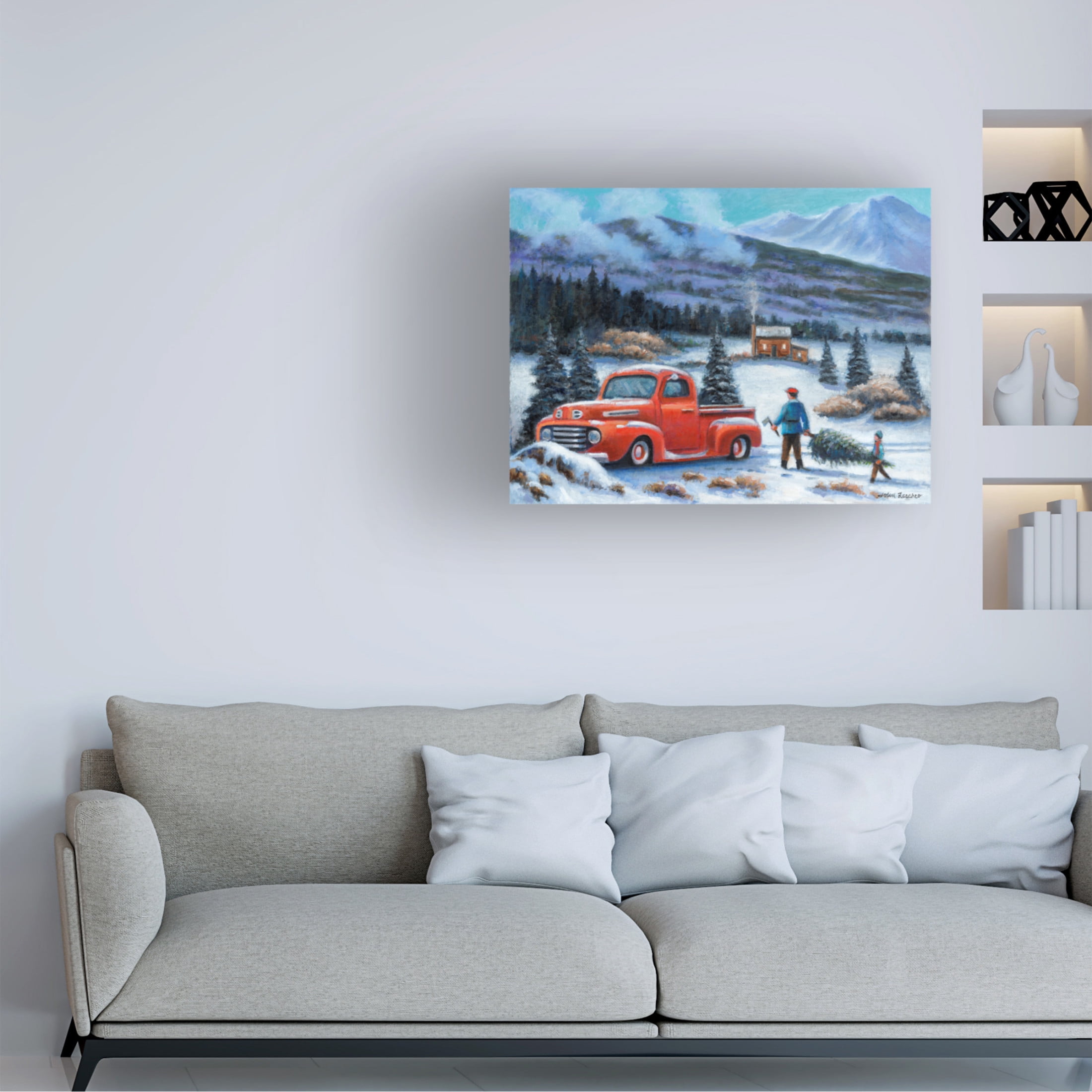 Canvas Wall Art - John Zaccheo 'Bringing Home The Tree' Wall Art for Living Room, Bedroom, or Office Décor by Trademark Fine Art - 24 x 18 Inches