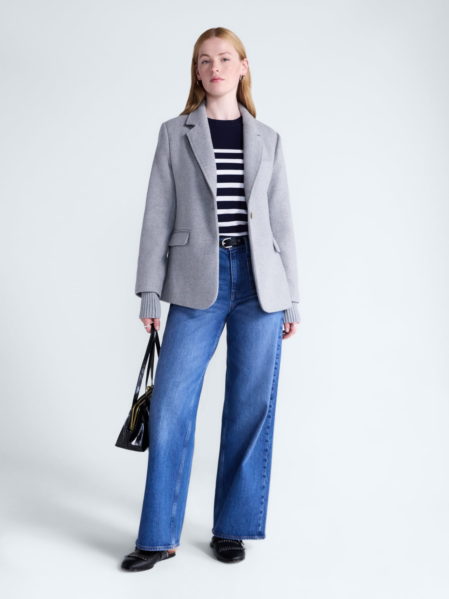 Free Assembly Women's and Women's Plus Single-Breasted Blazer with Ribbed Cuffs, Sizes XS-4X