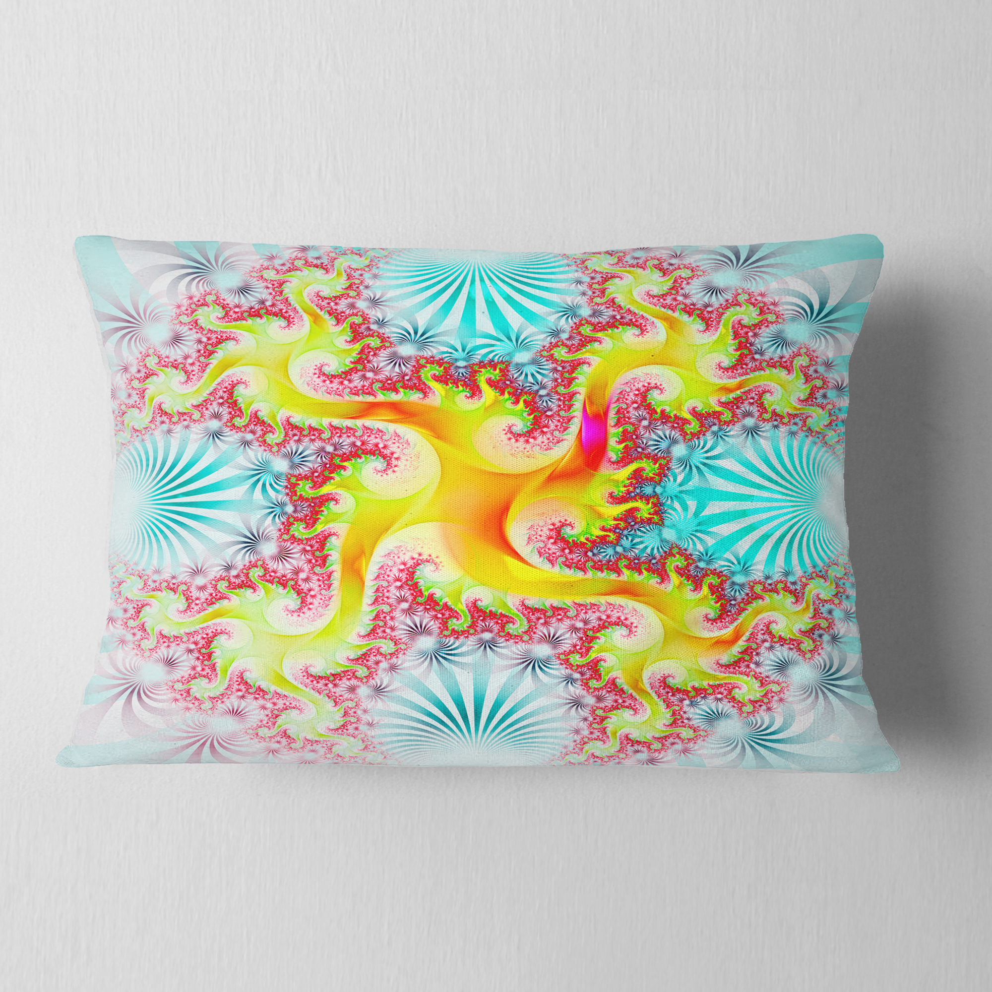 Designart Glowing Golden Fractal Flower - Abstract Throw Pillow - 12x20