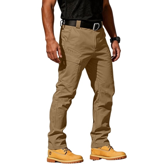 GrmtClth Cargo Pants for Men Water Resistant Ripstop Hiking Pants Lightweight Breathable Flex Stretch Casual Pants Camping Pants with Multi Pockets(No Belt) Brown XL