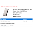 thumbnail image 2 of Air Filter - Compatible with 2012 - 2019 Nissan Versa 1.6L 4-Cylinder 2013 2014 2015 2016 2017 2018, 2 of 2