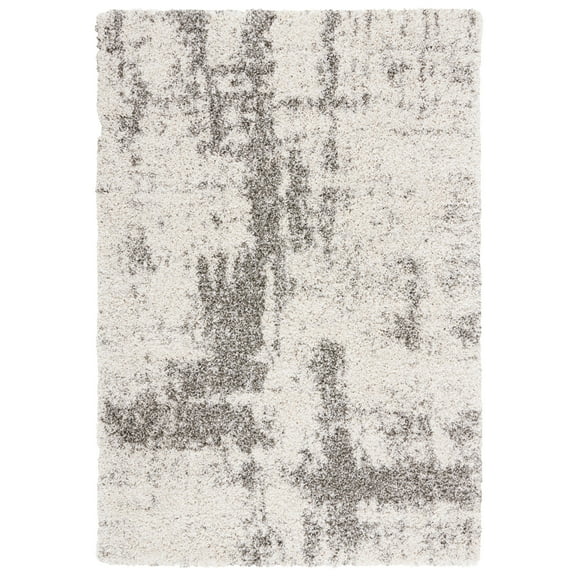SAFAVIEH Hudson Jacinth Abstract Shag Area Rug, Ivory/Grey, 7' x 7' Round