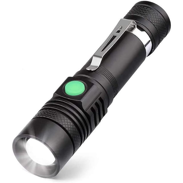 Linterna LED recargable por USB, linterna de 600 lúmenes, resistente al agua IP65, 4 modos de luz, linterna con zoom para el hogar, camping, senderismo, emergencia (batería Kuyhfg Bienvenido a Kuyhfg