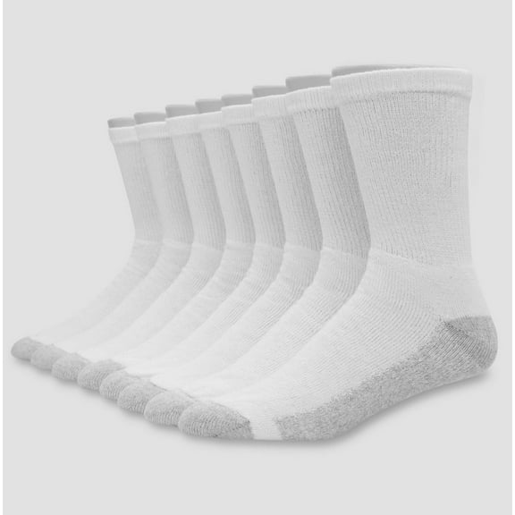 Hanes Men's 8pk Crew Socks with FreshIQTM, White, 6-12