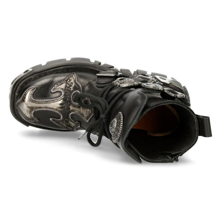 NEW ROCK 407-S1 Silver Cross BOOTS Black Leather Gothic Punk Biker