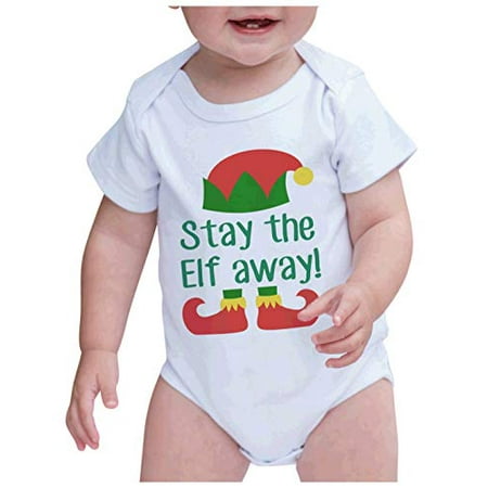 

7 ate 9 Apparel Kid s Funny Stay The Elf Away Onepiece White