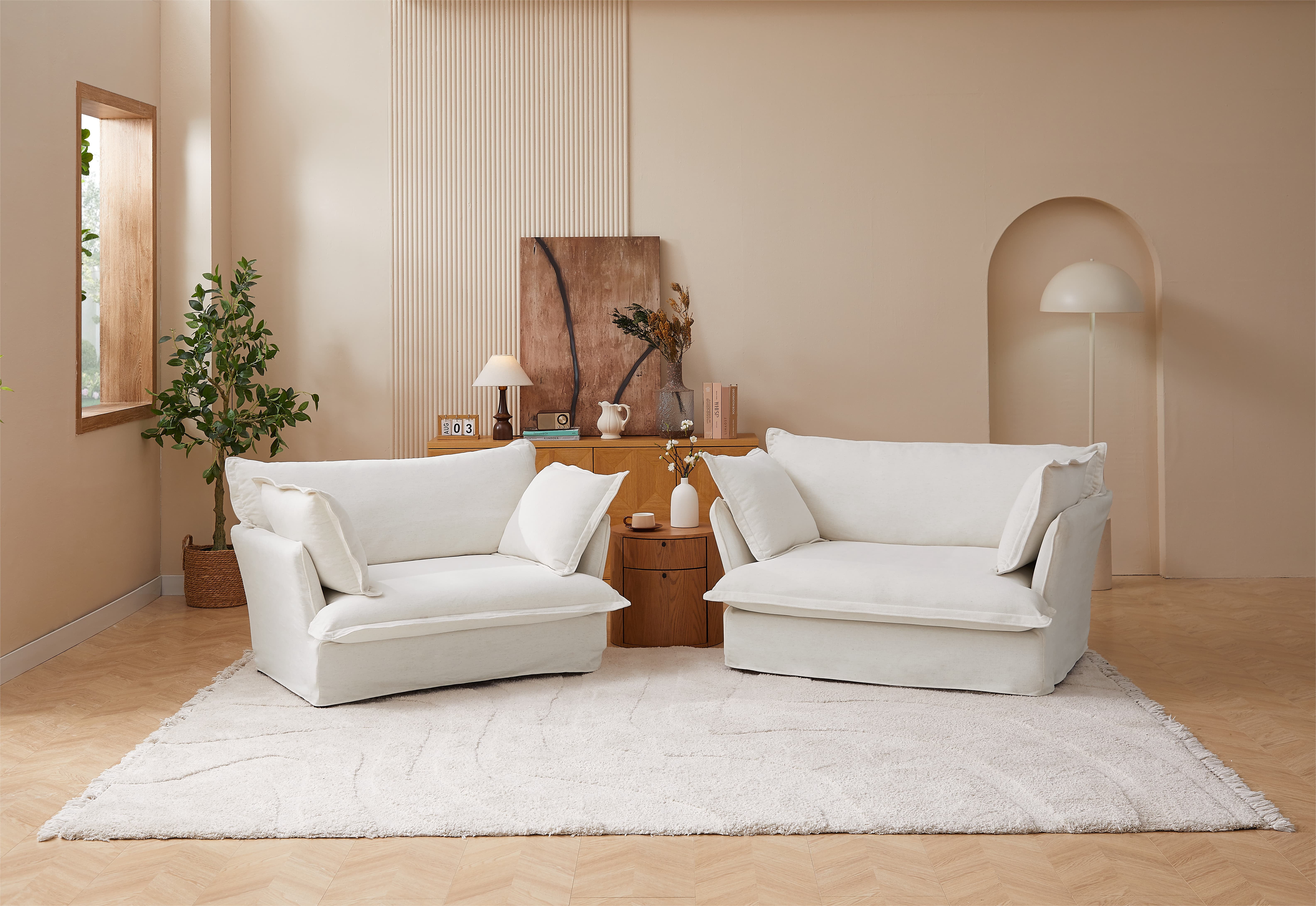 MAYEERTY Modern Luxury Two-Seater sofa chairs with Pillows for Living Room, Bedroom, Beige