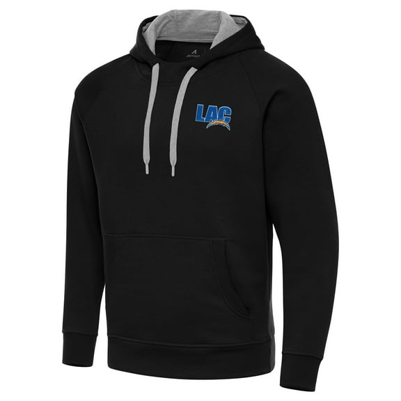 Men's Antigua Black Los Angeles Chargers Victory Pullover Hoodie