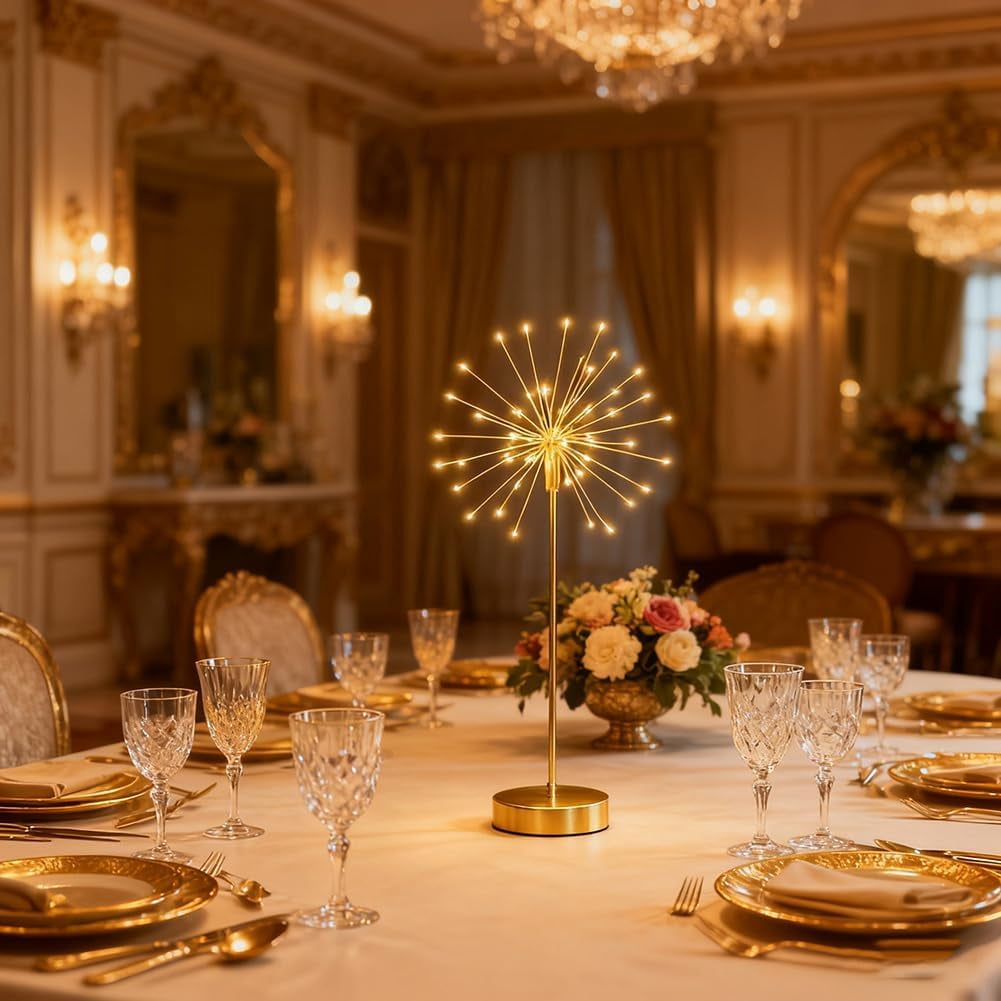Guvpev Nest and Flowers Table Lights - 2026 Upgraded Gold Dandelion Creative Table Lamps, Mini Starburst Fireworks Warm White LED Lights for Christmas Party Indoor Decor Gifts