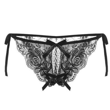 

Medcursor Women Panties Transparent Open Thong Low Waist Tie T Pants Lace Edge Bandage Panties