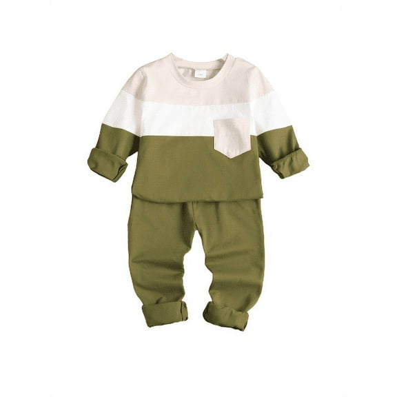 Mikrdoo Clothes For Baby Boys Splice Pocket Winter Tops Pants 2Pcs Outfits Green 18-24 Months
