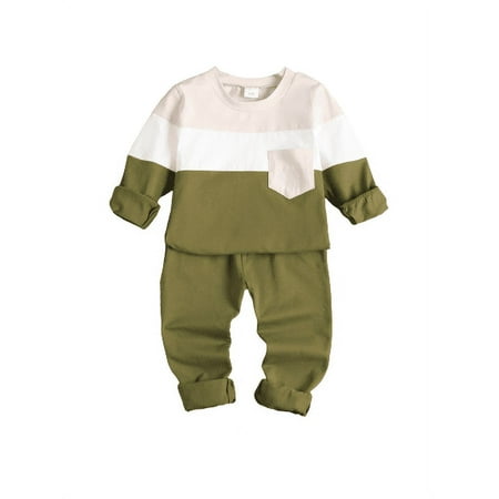 

Mikrdoo Clothes For Baby Boys Splice Pocket Winter Tops Pants 2Pcs Outfits Green 3-4 Years