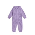 thumbnail image 5 of Cethrio Girls Fleece One-piece Pajamas, Full Zip Hooded Long Sleeve Warm Winter Loungewear Jumpsuit Size 5-6 Years Purple, 5 of 5