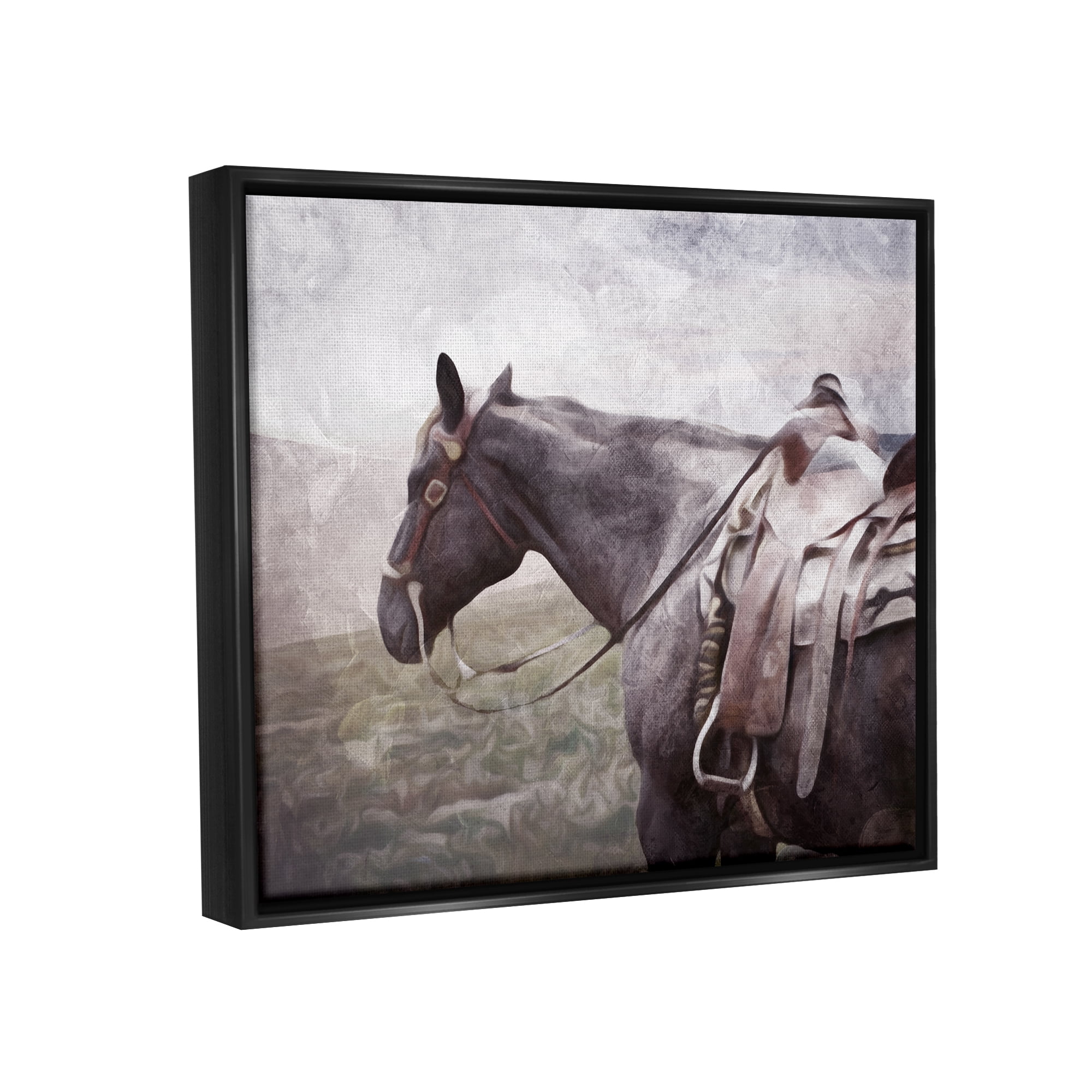 Stupell Industries Horse with Saddle Animals & Insects Painting Black Floater Framed Canvas Art Print Wall Art, 31 x 25