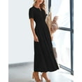 thumbnail image 3 of FreshPretty Womens Summer Casual Midi Maxi Dresses Lightweight Short Sleeve V Neck Elastic Waist Boho Beach Dress Pockets, 3 of 5