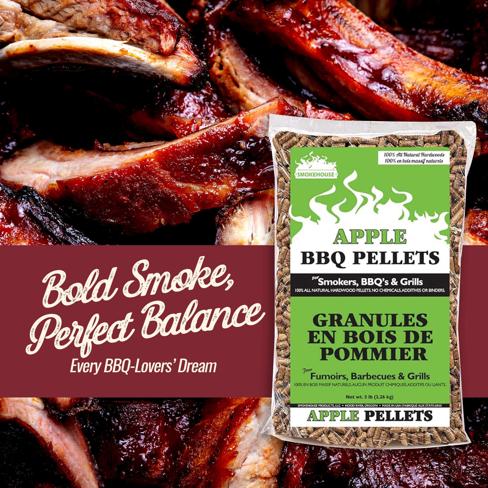 (3 pack) Smokehouse Apple Wood Pellets, Drier & Bark-Free for Premium Smoke Flavor, 5 Pounds