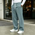 thumbnail image 2 of Men's Corduroy Casual Pants Fashion Wide Leg Trousers Straight Sweatpants Elastic Waist Drawstring | Zenithor,Light Blue XL, 2 of 8