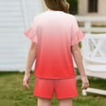 thumbnail image 3 of Grblisyd Girls Summer Outfit Gradient Ruffle Sleeve Top and Drawstring Elastic Waist Shorts Clothing Set Lightweight Casual Two Piece, 3 of 4