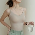 thumbnail image 5 of Summer Tank Tops For Women Plus Size Causal Solid Color Sleeveless Spaghetti strap V-Neck Pullover tops Women Camisoles With Built In Bras Under $7 Khaki XL, 5 of 5