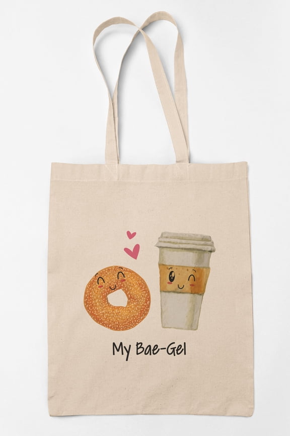 My Bae-Gel, Bagel Pun 12oz Reusable Canvas Tote Bag