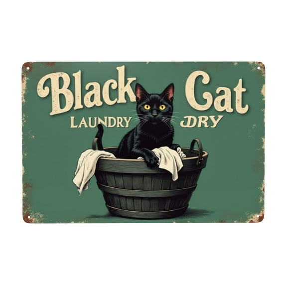 8×12 inch Vintage Cat Metal Tin Signs Laundry Wash And Dry Funny Aluminum Sign Retro Wall Decor For Laundry Room