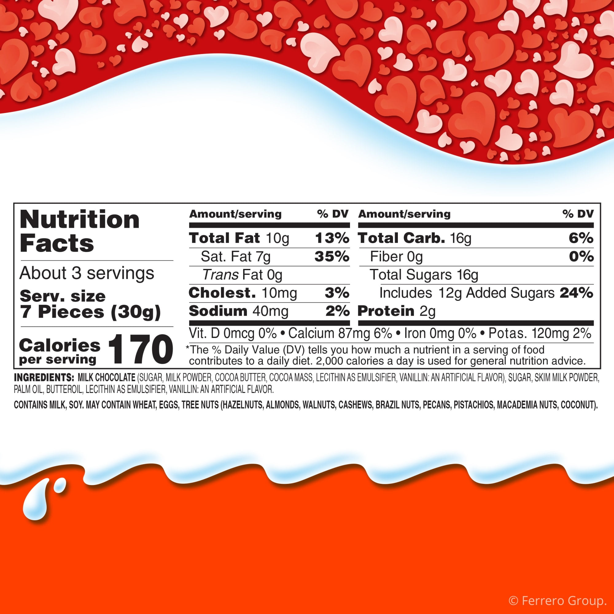 Kinder Chocolate Mini Hearts Gift Box, Mini Milk Chocolate Hearts, Individually Wrapped, Valentine's Day Gift, 25 count, 3.7 oz
