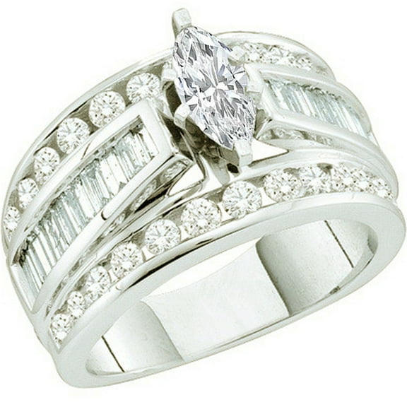 Dazzlingrock Collection 1.00 Carat (ctw) 14K Round, Marquise And Baguette Cut White Diamond Ladies Engagement Ring Set, White Gold