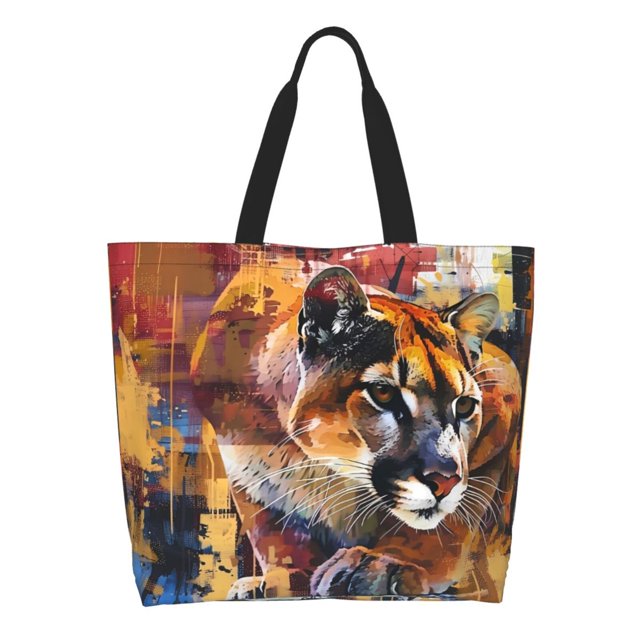 Fotbe Abstract Lion Painting Bolsa Tote Estética de Lona con Estampado para Mujer - Bolsa Reutilizable de Hombro Casual para Vacaciones, Compras, Trabajo y Gimnasio