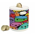 thumbnail image 1 of Indie Piggy Bank, Hand Drawn Colorful Doodle of Funny Crazy Monster Buddies Group Drawing Style, Ceramic Coin Bank Money Box for Cash Saving, 3.6" X 3.2", Multicolor, by Ambesonne, 1 of 4