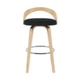 thumbnail image 3 of Sonia Modern Swivel Bar Height Stool with Black Upholstered Seat and Patterned Oak Wood Finish, 3 of 5