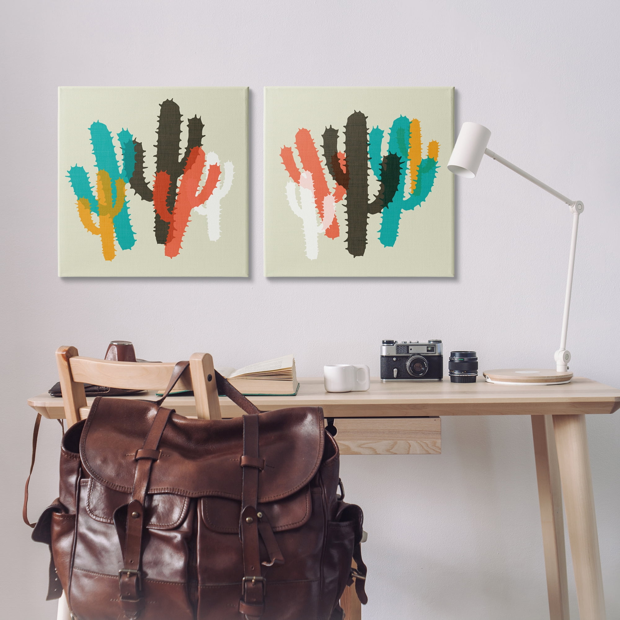 Stupell Industries Vibrant Overlapping Cactus Abstract Painting Wrapped Canvas Art Print Wall Art, 24 x 24, Set of 2
