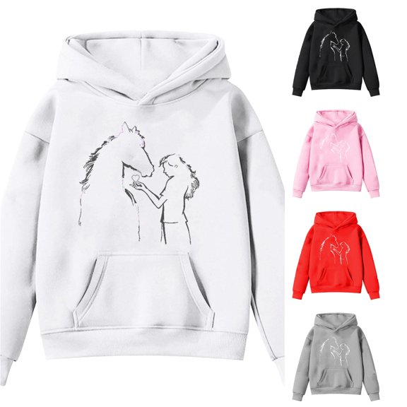 RMGVDSD Girls Hoodies Kids Cute Graphic Print Long Sleeve Hooded Sweatshirts Back To School Pullover Tops Trendy Fall Winter Clothes Stylish Sweatshirt 10-11 Years